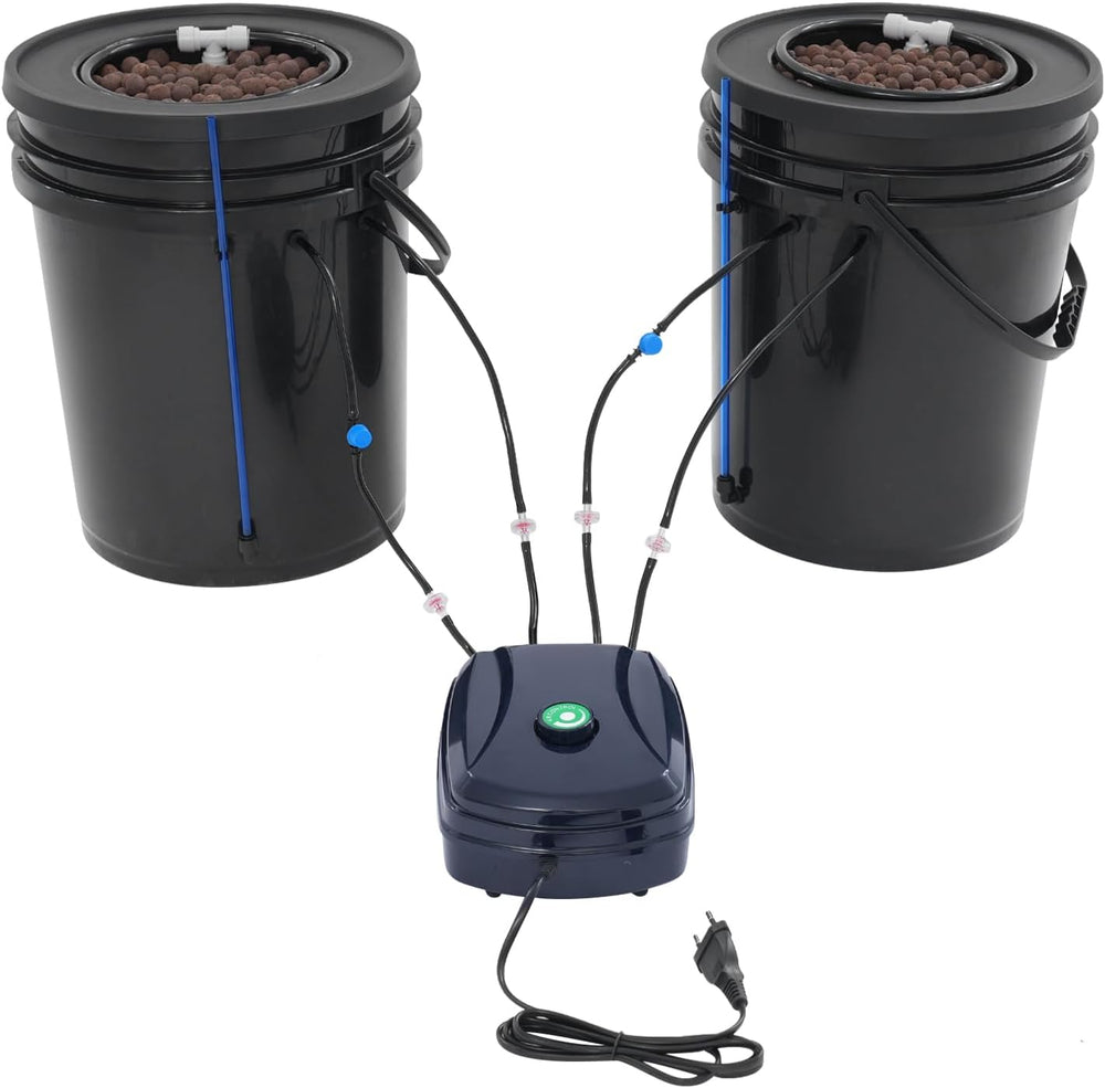 Komplet DWC Hydroponic System Kit med 12W luftpumpe, 2 spande (5 gallon), Hydroponic Grow System, 2 poser Ceramsite, Pot Irrigation Kit