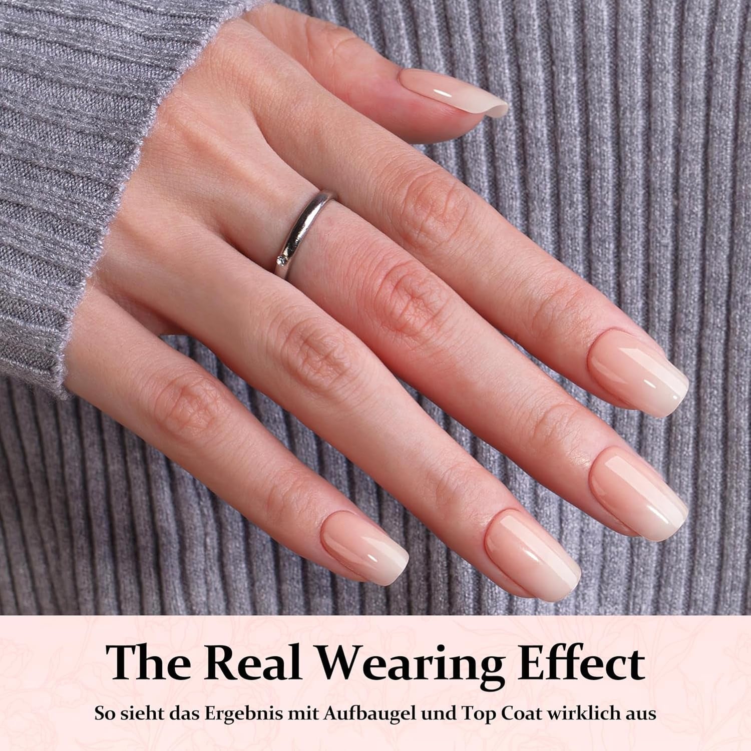 Set 240 de bucăți de unghii pătrate cu gradient, unghii artificiale alb nud cu gradient pentru lipire cu stilou cu ulei, unghii false naturale medii ombre pentru femei DIY (Nude Square)