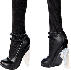 Păpușa Monster High Wednesday, figurină de colecție Rave'N Wednesday în rochie gotică neagră, inspirată de scena dansului, accesorii premium și suport pentru păpuși, HXJ03