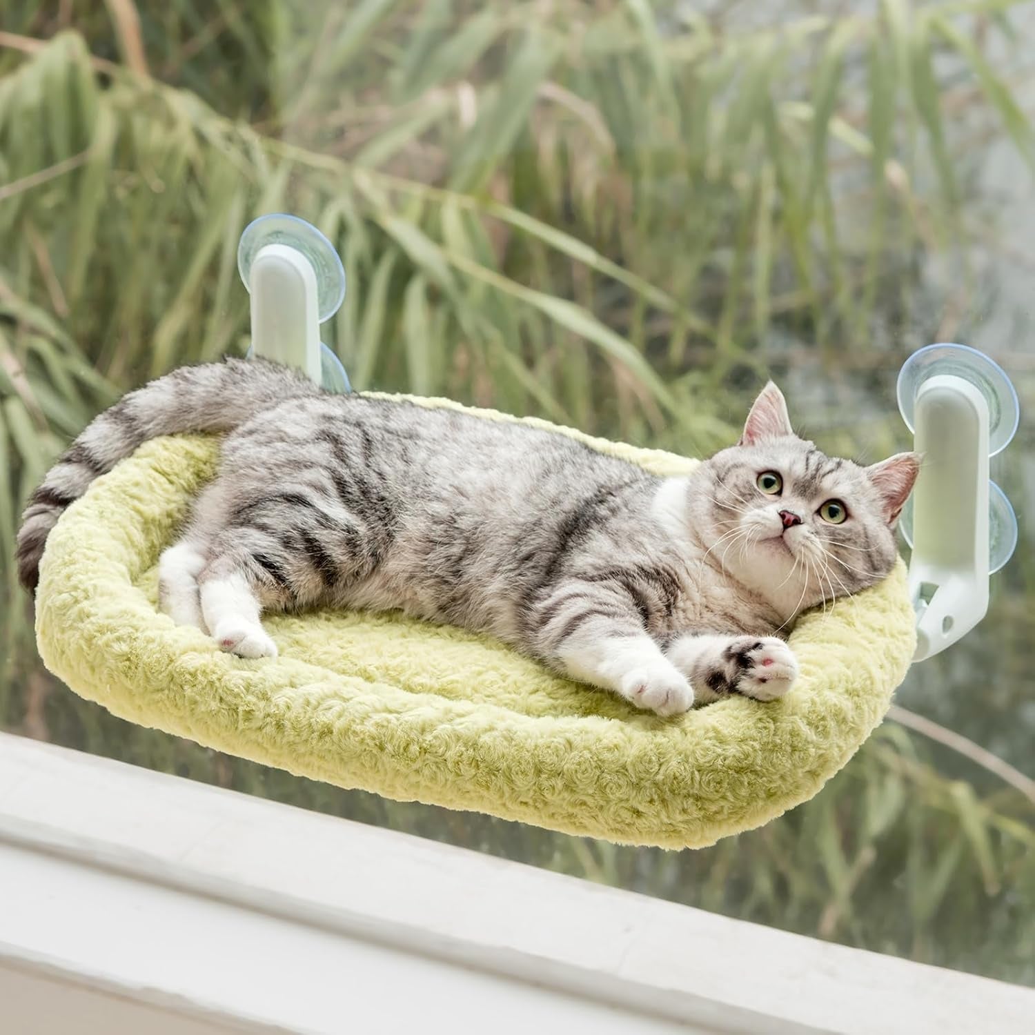 Șezlong pliabil pentru pisici EDAGNY, model plush, pentru plajă și privit - Șezlong pliabil pentru pisici, cu husă lavabilă și reversibilă - cadru robust din oțel, pentru o greutate de până la 15 kg, alb M