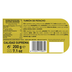 Håndværksmæssig chokolade pistacie turrón, 200g, cremet tekstur, overlegen kvalitet, fine ingredienser, autentisk smag, den dyreste turrón i verden