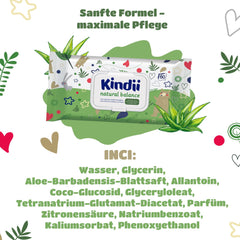 Kindii Natural Balance vådservietter til babyer – (1 x 60 stk.) Vådservietter til babyer og børn – Beskyttende, Aloe Vera, Delikat duft – 60 stk.