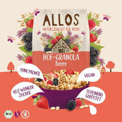 Allos Hof Granola med bær | Økologisk müsli | Müsli med bær | Sprød müsli | Korn til morgenmad | Pakke med 6 (6 x 300 g), 1 stk (pakke med 6)