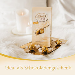 Lindt hvide chokoladekugler LINDOR | 137g pose | Ca. 10 hvide chokoladekugler med smelte-i-mund-fyld | Gave af chokolade | Chokolade gave