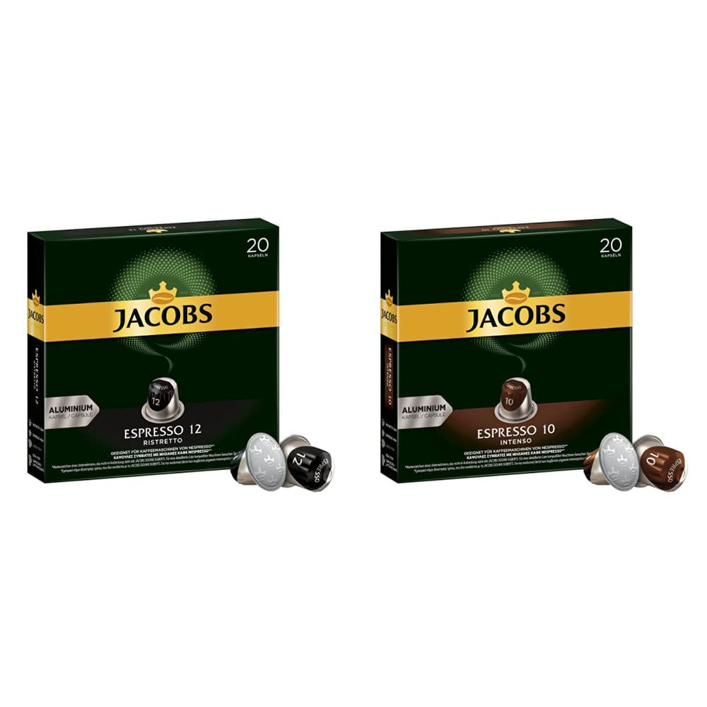 Kaffeekapseln Espresso Ristretto, Intensität 12 von 12, 10 x 20 Getränke & Kaffeekapseln Espresso Intenso, Intensität 10 von 12, 200 Nespresso®* kompatible Kapseln, 10 x 20 Getränke