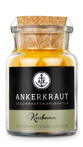 Ankerkraut Kurkuma, gemahlen, Kurkuma Gewürz Pulver, 75g im Korkenglas