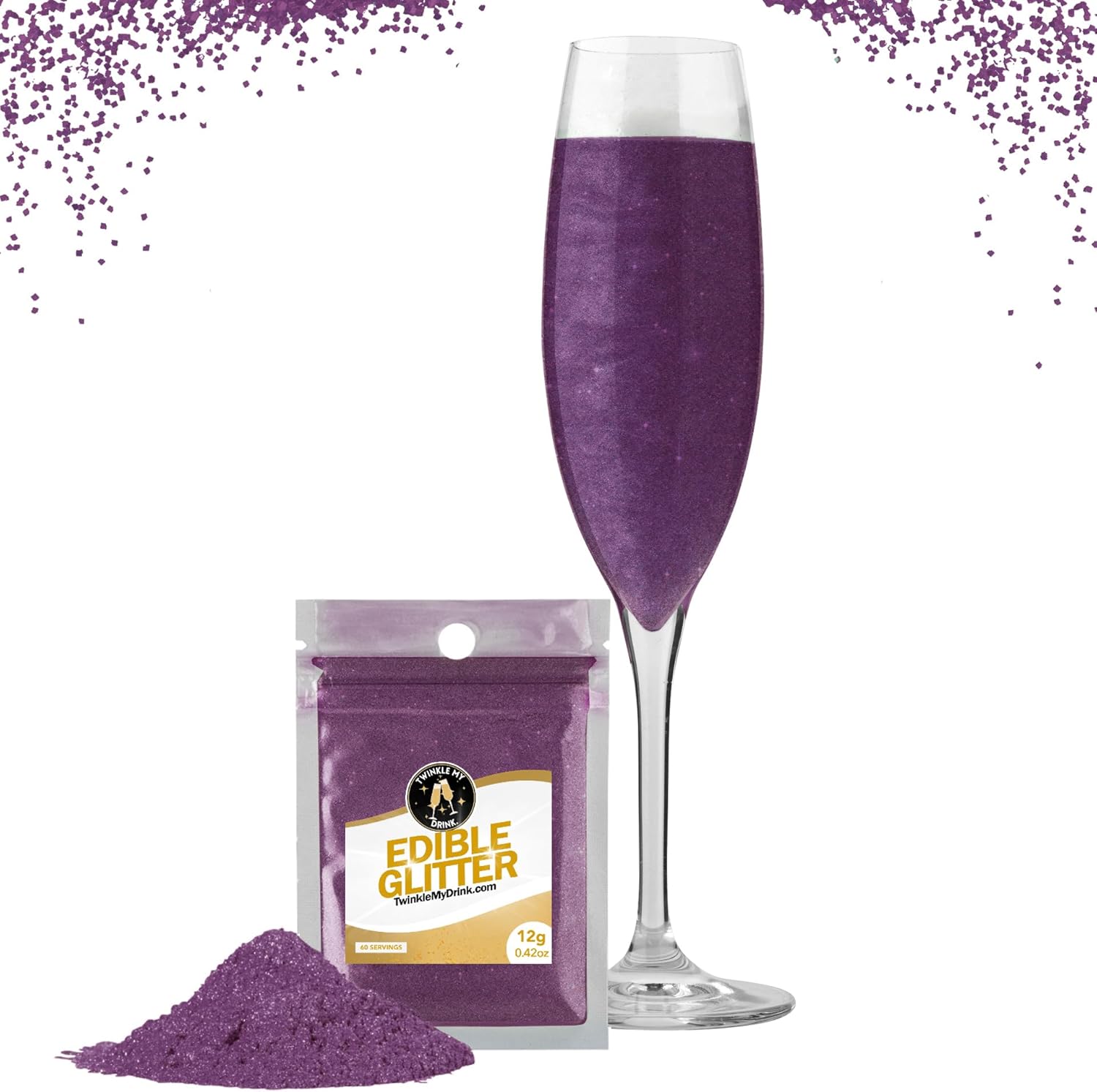 Twinkle My Drink® Glitter comestibil pentru băuturi, diverse culori, 12 grame Naty Shop Violet