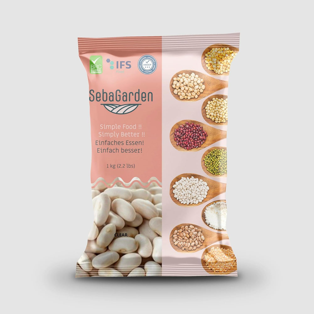 Seba Garden White Beans 1 kg – (Kuru Fasulye), premium tørrede tyrkiske bønner, høj i protein og fibre, helt naturlige og veganske – ideel til gryderetter, supper, gryderetter