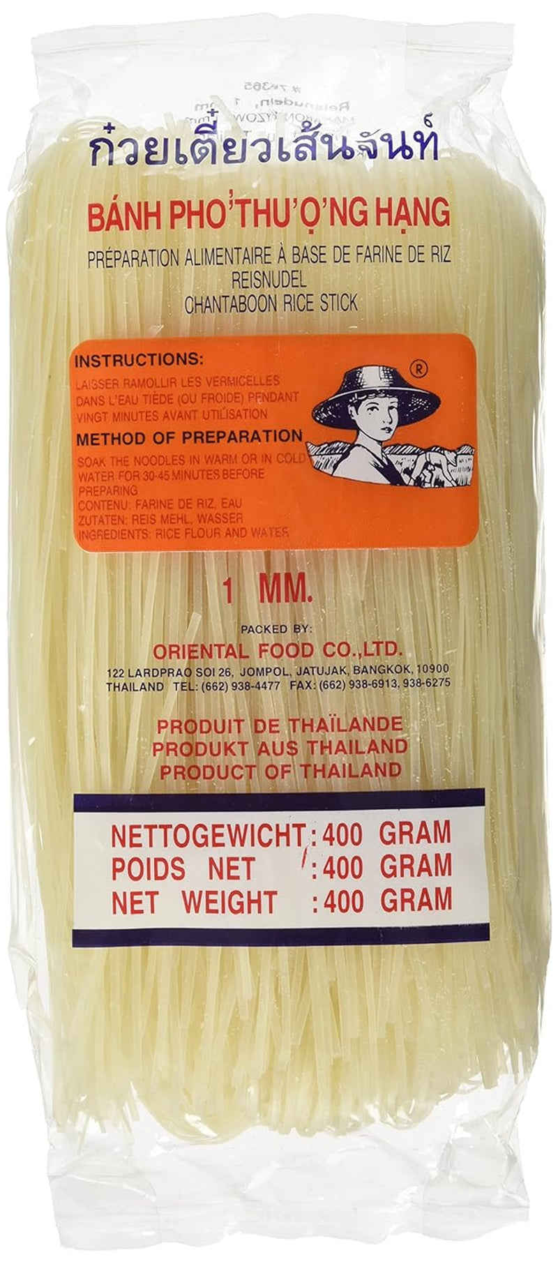 Risnudler - Thai, 1 mm brede risbåndsnudler, lavet af rismel - 17 x 400 g