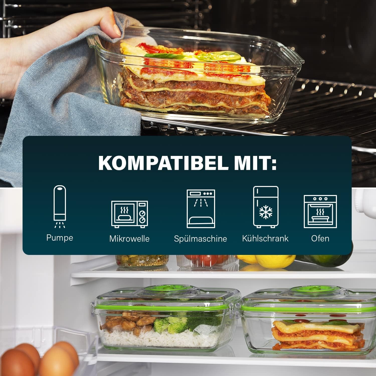 Set de recipiente din sticlă pentru păstrarea alimentelor Princess cu sigilator de vid portabil - inclusiv pompă de vid electrică, cablu de încărcare USB, 2 recipiente pentru gătit și alimente, 2 capace fără BPA, 492985 Cutii depozitare alimente Naty Shop