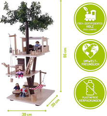 Everearth Wooden Treehouse - Dukkehus til børn 3+ - Bæredygtigt legehus med tilbehør - Fsc®-certificeret - Perfekt trælegetøj til fantasifuld leg - Dukkehusmøbler EE33767 Naty Shop Dukkehuse
