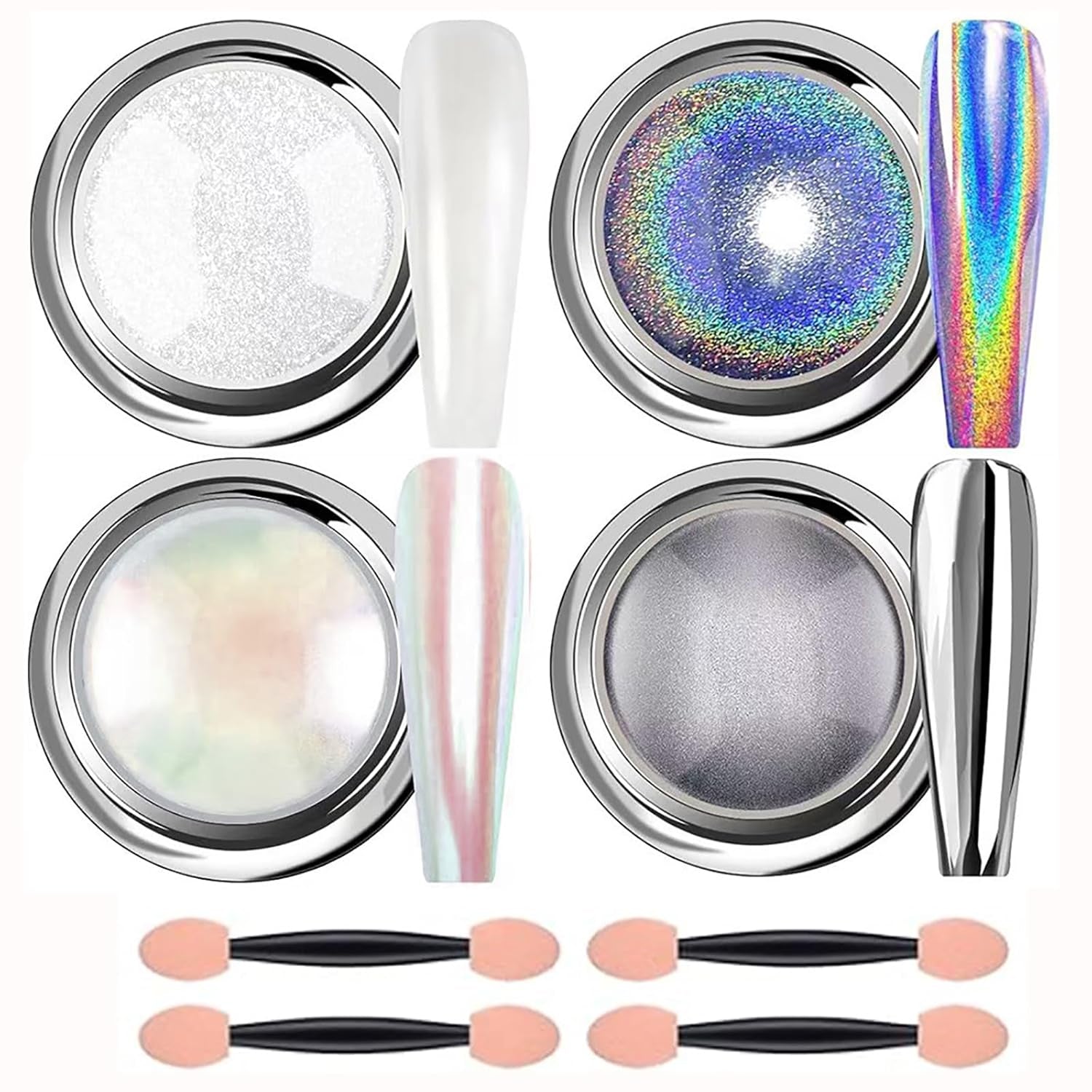 Chrome Nail Powder Aurora Ice Shimmer Chrome Pigment Pulver 4PCS Crome Pulver Nägel Nail Art Nageldesign