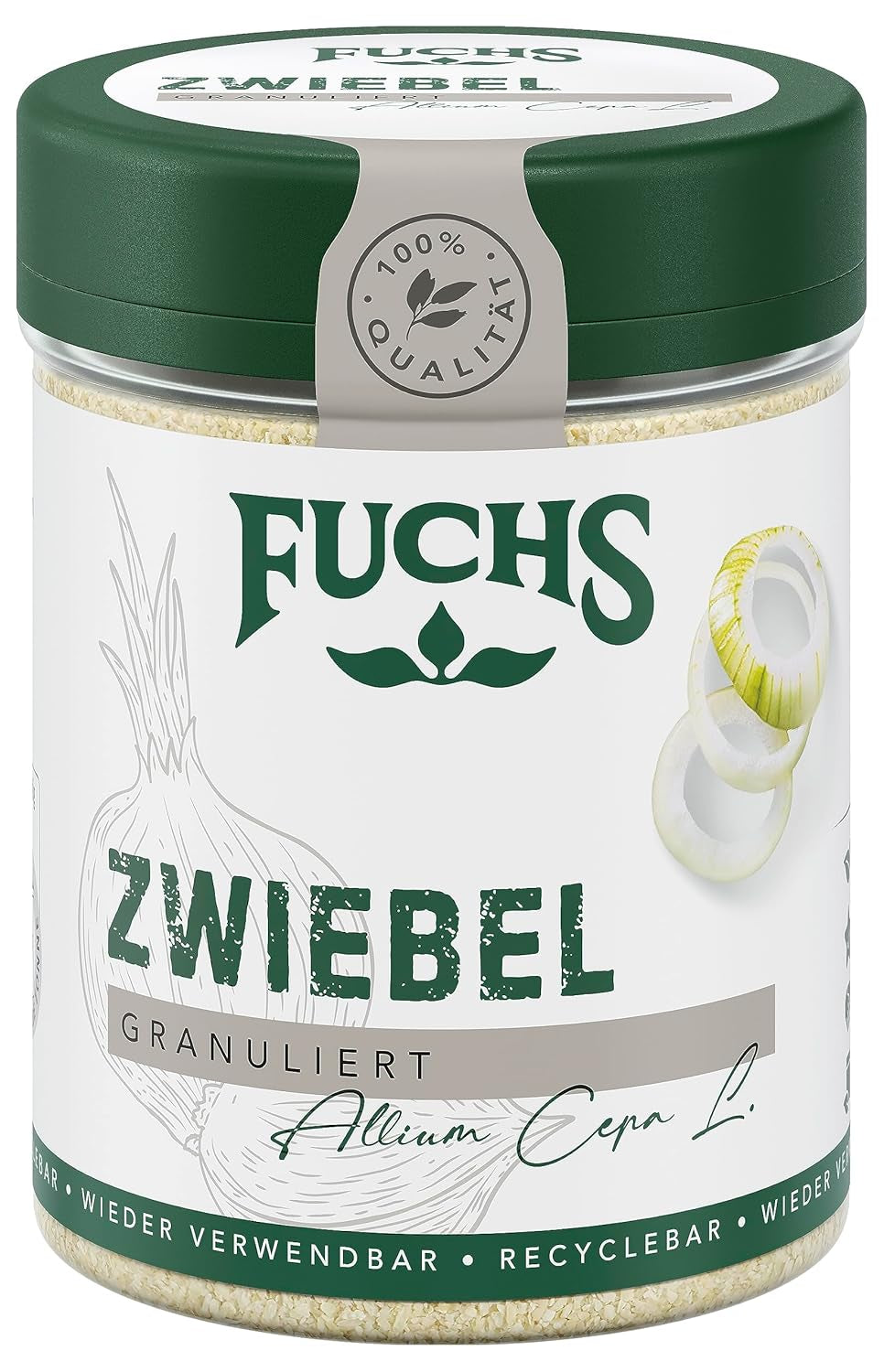 Fuchs Gewürze - Zwiebel granuliert - Gewürz für Saucen oder Nudelgerichte - naturlige ingredienser - 70 g i wiederverwendbarer, genbrugsbarer Dosis