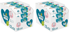 Pampers Sensitive babyservietter, 624 servietter (12 x 52), uparfumerede, til skånsom, skånsom rengøring (pakke med 2)
