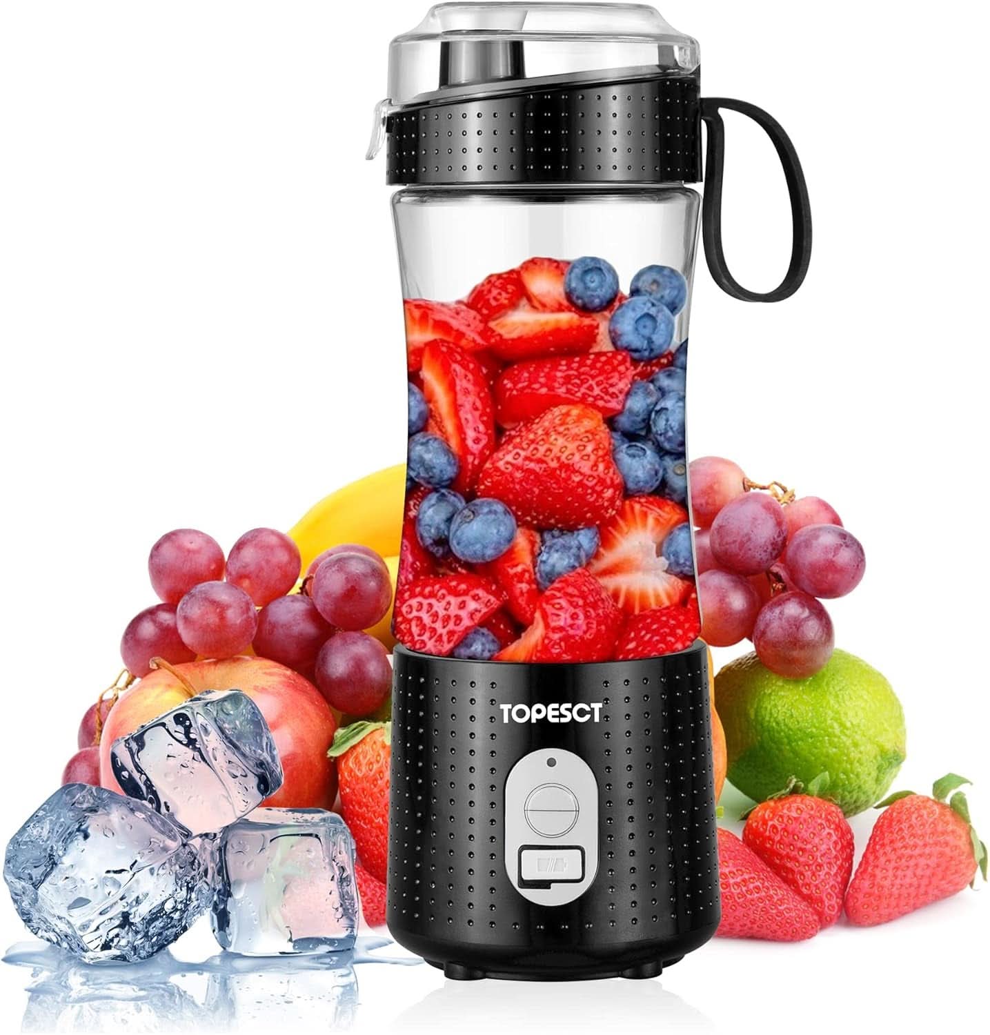 Topesct Tragbarer Mixer, Smoothie Maker to Go– Mobiler Standmixer/Elektrischer Mini Saftmixer Sechs Klingenin 3D-Anordnung Für Hervorragendes Mixen,13Oz USB Wiederaufladbarer Juicer (Schwarz) Bucatarie Naty Shop Schwarz
