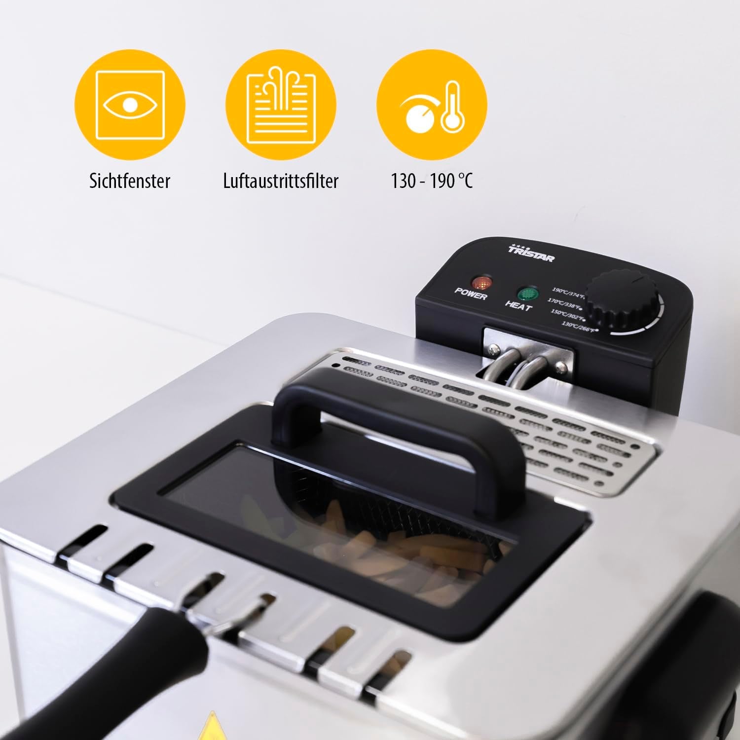 Friteuză Tristar, 1 coș mare și 2 coșuri mici, termostat reglabil, zonă de răcire, 5 litri, 2000 W, FR-6949 Electrocasnice Naty Shop