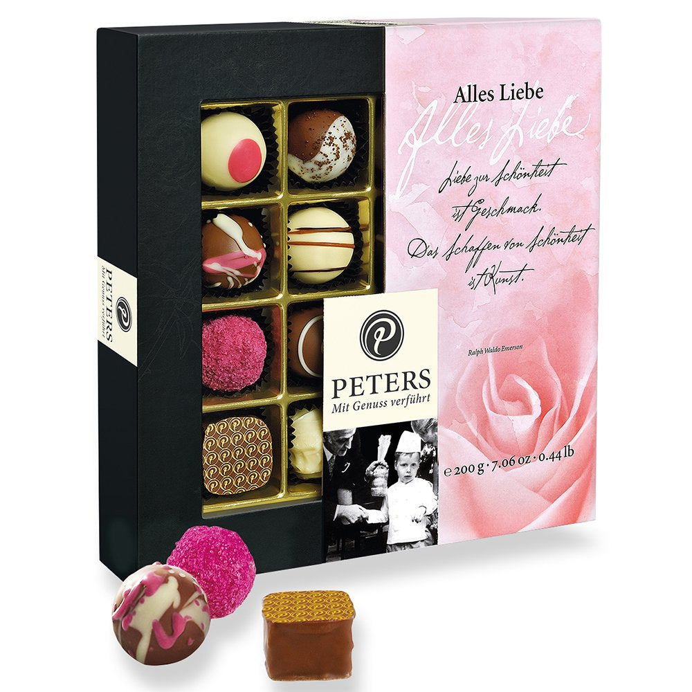 Peters, cutie cadou, amestec de praline cu sau fara alcool Bomboane de Ciocolata Naty Shop 200 grame Toate dragostea