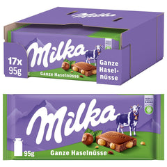 Milka Alpine Mælkechokolade med hele hasselnødder - Chokolade med sprøde nødder - 17 x 95g