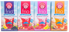 Teekanne Frio pachet de 4, rubarbă-cireșe, coacăze-lămâie, zmeură-lămâie, piersică-maracuja (4 x 45 g)