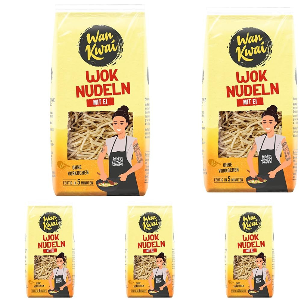 Wan Kwai Wok Nudler 250g: Stegte delikatesser med ægte æg, tilberedt på et øjeblik til lækre pandestegte måltider. Enkel, velsmagende, asiatisk! (Pakke med 5)