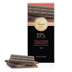 Venchi - Bar Maxi 77% Nibs, med ekstra mørk chokolade, stykker kakaobønner, 600 g, glutenfri, uden farvestoffer og uden konserveringsmidler
