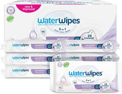 WaterWipes Sensitive+ Soothing Clean 360 stk (6 pakke) 3-i-1 rensning, pleje og beroligende 99 % vand med planteekstrakt uparfumerede babyservietter