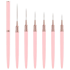 6 Stück Liner Nailart Pinsel Nageldesign Pinsel Set Dünn Acryl Nagelpunkt-Zeichenwerkzeug Nägel Dünne Nagelpinsel Set Für Lange Linien, Dünne Details, Feines Zeichnen 5/7/9/11/15/25 Mm(Rosa)