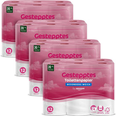 By Amazon Hârtie igienică, 4 straturi matlasate, extra moale, 48 de role (12 role, pachet de 4), 160 de foi pe rolă, certificată Fsc