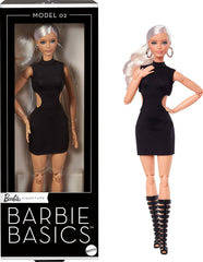 Barbie Basics Model 2, păpușă de colecție cu păr blond, rochie mini neagră și cizme gladiator, Universal Fit Fashion, corp mobil și cap interschimbabil, JBH71 Papusi Naty Shop Titlu implicit