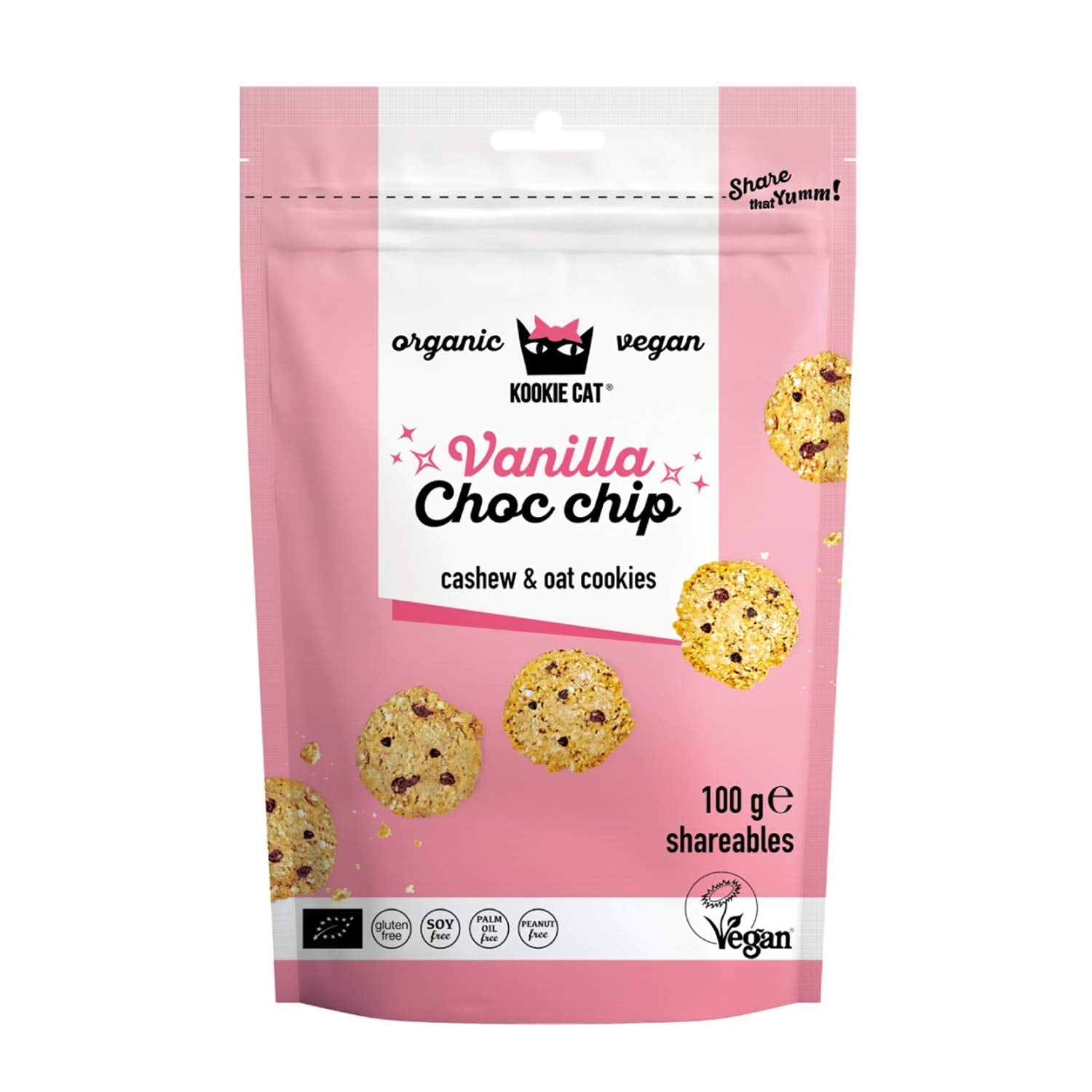 Biscuiți vegani cu ciocolată și vanilie - Mini fursecuri vegane, fără gluten, fără soia, organice, cu caju și ovăz - Pachet multiplu de 10 x 100g