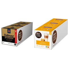Dallmayr Prodomo, XXL-Vorratsbox & Latte Macchiato Vorratsbox 90 Kaffeekapseln (Aromatischer Espresso, 3-Schichten -Köstlichkeit aus feinem Milchschaum