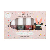 Miss Nella Magic Collection 4-delt glitter neglelaksæt: Pink, rød, guld og blå, special aftagelig neglelak til børn, ikke-giftig, vandbaseret, lugtfri
