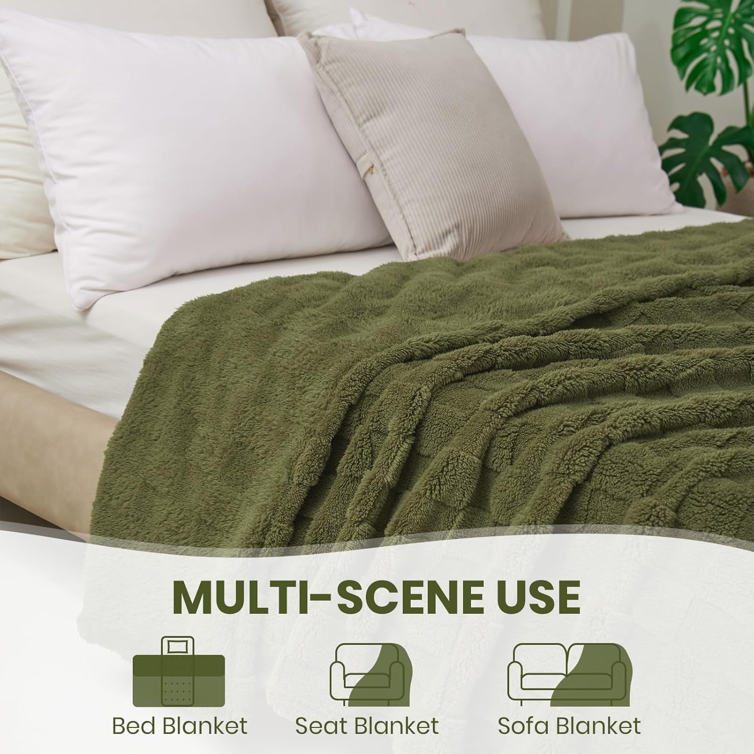 Good Nite Cosy pătură Fluffy Couch Throw pătură Fleece Bedspread Cosy Soft Checked Green pătură primăvară vară toamnă iarnă patru anotimpuri (150X200Cm Olive Green) Paturi si Cuverturi Good Nite