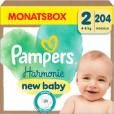 Pampers Harmony bleer størrelse 2, 204 bleer, 4 kg-8 kg, skånsom hudbeskyttelse med 100 % Pampers beskyttelse