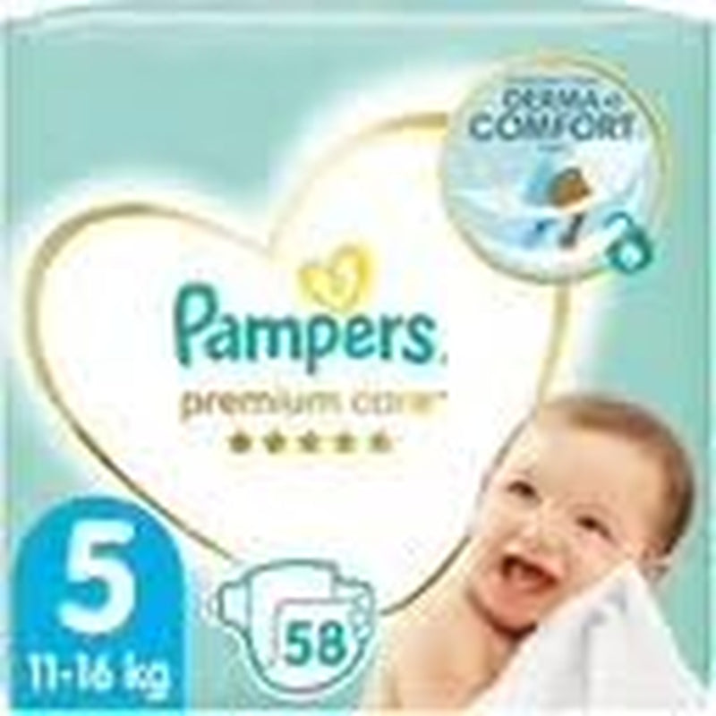 Pampers bleer str. 5 (11-16 kg), premium plejebleer, 58 stykker, optimal komfort og beskyttelse til følsom hud fra Pampers