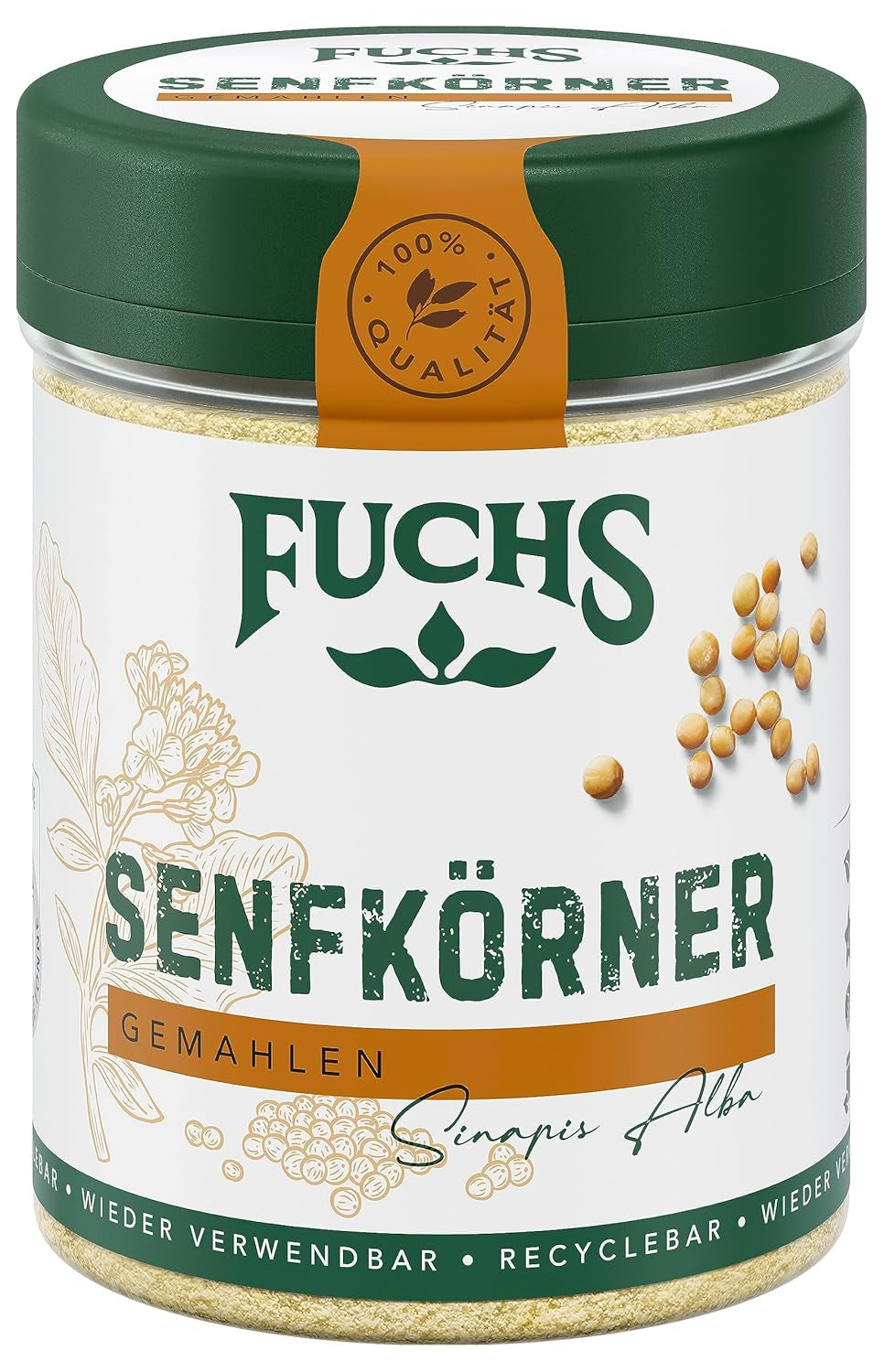 Fuchs Gewürze - Senfkörner gemahlen - für die Zubereitung von Rubs, zum Verfeinern von Suppen og Saucen - naturlige ingredienser - 45 g i wiederverwendbarer, genbrugsbarer Dosis