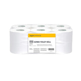 Hârtie igienică Amazoncommercial Mini Jumbo, neparfumată, 2 straturi, 6684 bucăți, 1 pachet de 12 role, 557 de foi per rolă, dimensiunea foii: 30,5 X 9 cm, albă, compatibilă cu dispenserele T2