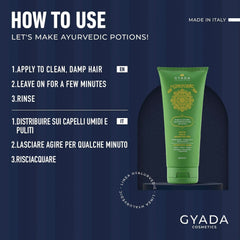 GYADA COSMETICS, compresă ayurvedică de întărire Hyalurvedic, tratament profesional pentru păr fin și slab, combate încrețirea cu methi, maca, henna neutră, 200 ml Masca de par Naty Shop