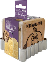 ScrapCooking – Gebäckstempel fra Holz mit Halloween-Mustern – med 1 Keksausstecher og Würfelausstecher med 5 erhabenen engravierten Gesichtern – 5298