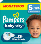Pampers Baby-Dry bleer størrelse 5, 174 bleer, 11 kg - 16 kg, op til 100 % lækagebeskyttelse og komfort hele natten
