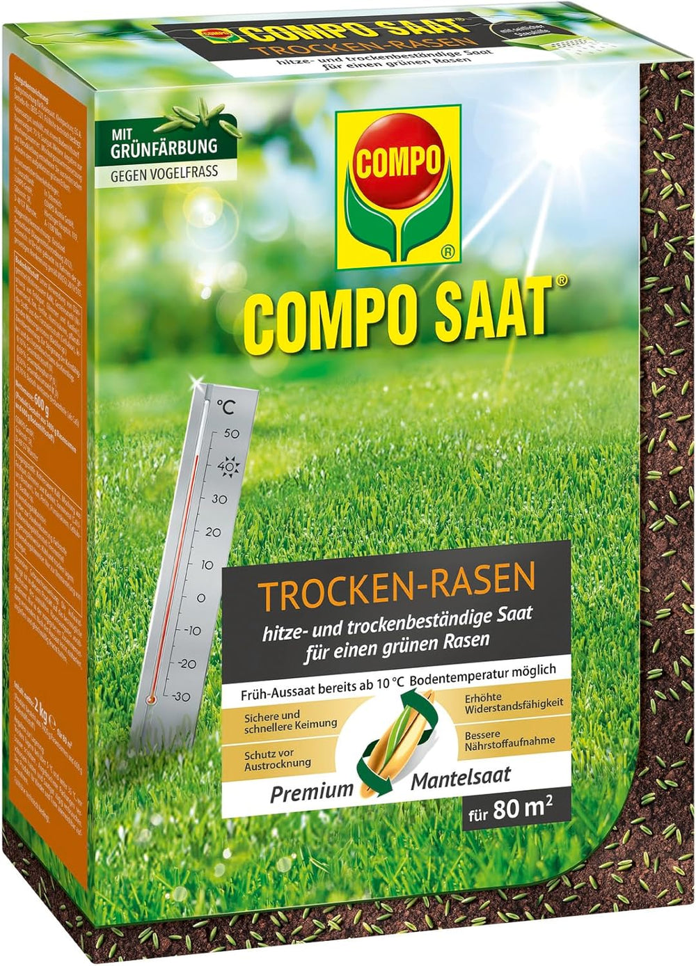 COMPO SAAT Trocken-Rasen, Hitze- Und Trockenverträgliche Rasensamen/Grassamen Für Trockene Und Sonnige Standorte, 2 Kg, 80 M²