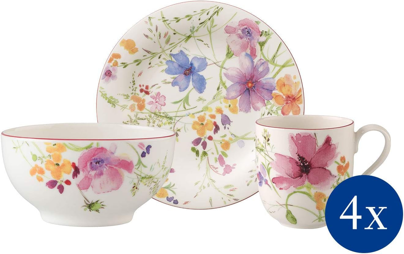 Villeroy & Boch - Mariefleur Gris Set de cafea sau mic dejun din porțelan premium Seturi vesela masa Naty Shop Alb Set pentru micul dejun 12 bucati