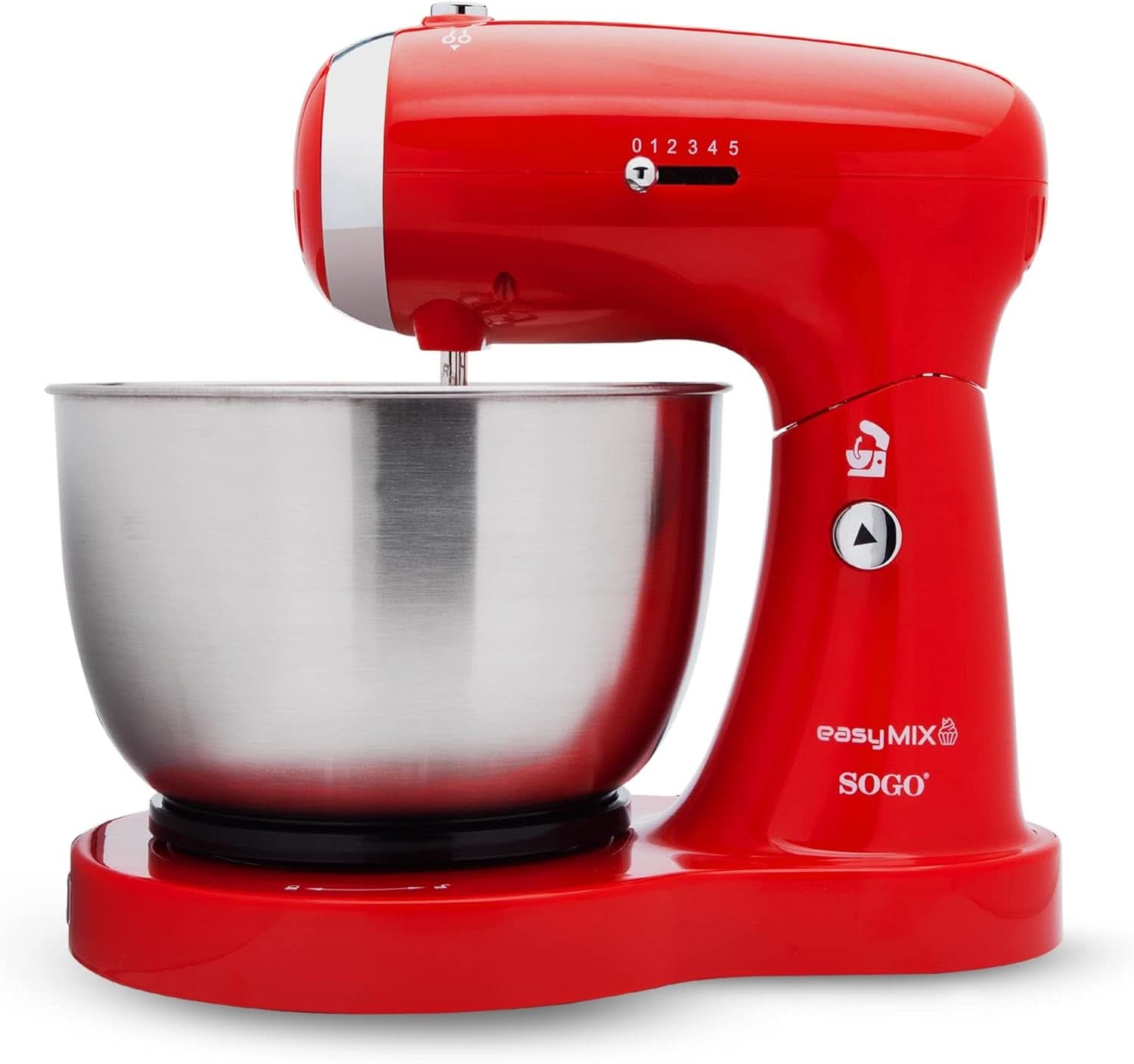 SS-14506 Küchenmaschine, Mixer Und Mixer 3-In-1 Mit Drehschüssel, Stäbchen Und Haken Zum Kneten Aus Edelstahl, 5 Geschwindigkeiten, 3,2 Liter (Rot) Mama si Copilul Naty Shop