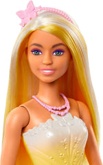 Royal Barbie Doll med smart hår med farverige tråde, farverigt tilbehør, gradient gul top og sommerfugle nederdel, HRR09 Naty Shop Dolls