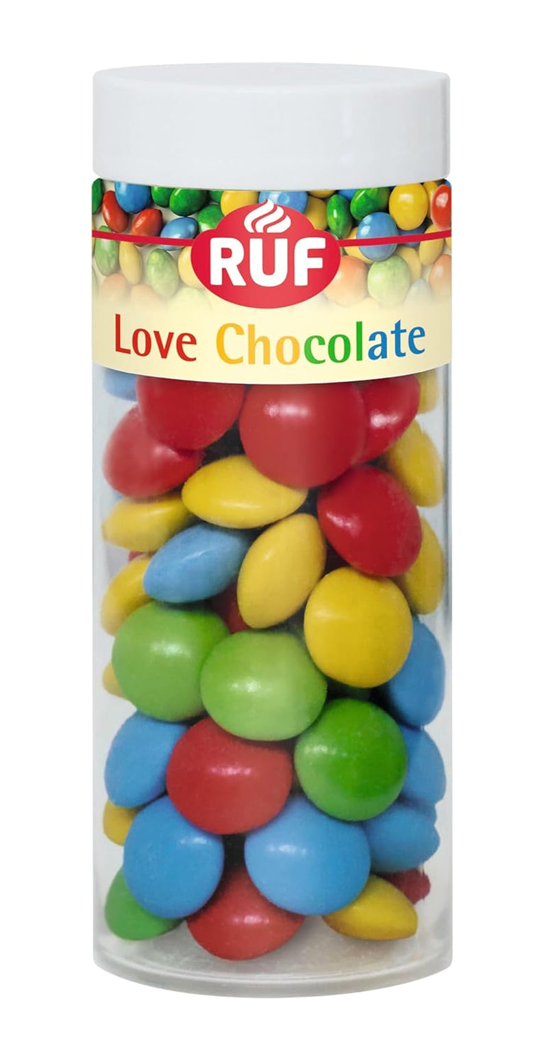 RUF Love Chokolade Chokolade Linsedekorationer, lavet af fin mælkechokolade med en sprød og farverig sukkerglasur, 75g pr.