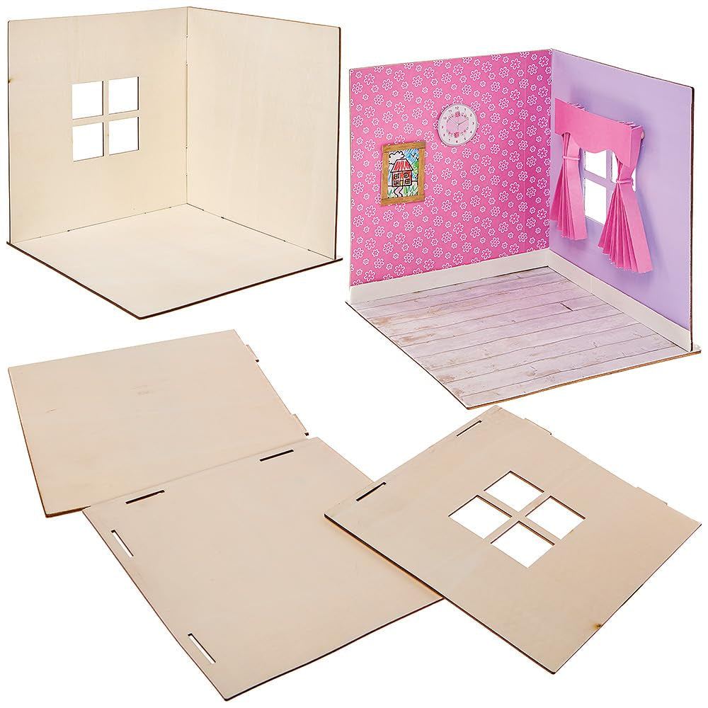 Baker Ross FN255 Kit casă de păpuși mini din lemn - Kit casă de păpuși pentru copii, 1 piesă, kit de lucru manual