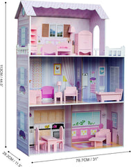 Olivia's Small World Giant Dollhouse, casă mare de păpuși din lemn cu mobilier și accesorii, casă de păpuși cu 3 etaje pentru copii, casă de păpuși pentru păpuși de 12", 3 ani + Casute de papusi Naty Shop