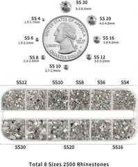 Beadsland 2500Pcs Glas Nailart Strasssteine Kristall Flatback Edelsteine Runde, Für Handwerk Gemischt 8 Größen SS4 ~ SS30 Mit Picking Pinzette Und Stift (Kristall Weiss)