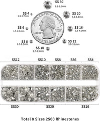 Beadsland 2500Pcs Glas Nailart Strasssteine Kristall Flatback Edelsteine Runde, Für Handwerk Gemischt 8 Größen SS4 ~ SS30 Mit Picking Pinzette Und Stift (Kristall Weiss)
