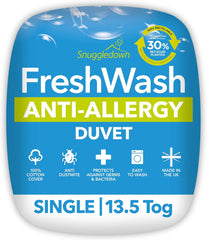 Snuggledown Freshwash Allergy Dyne, 13,5 Tog Vintervarm, Bomuld, Hvid, Enkeltseng Naty Shop Dyner Twin 13,5 Tog